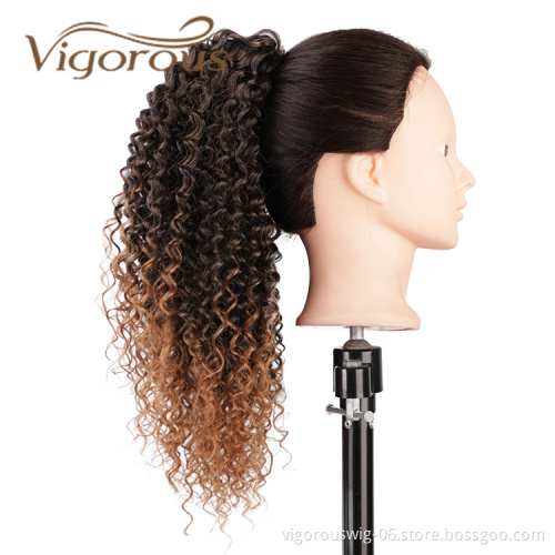 Vigorous Top Quality Supplier Long Curly Ombre Brown Fluffy Machine Made Cosplay Drawstring Synthetic Ponytail Hair Extension